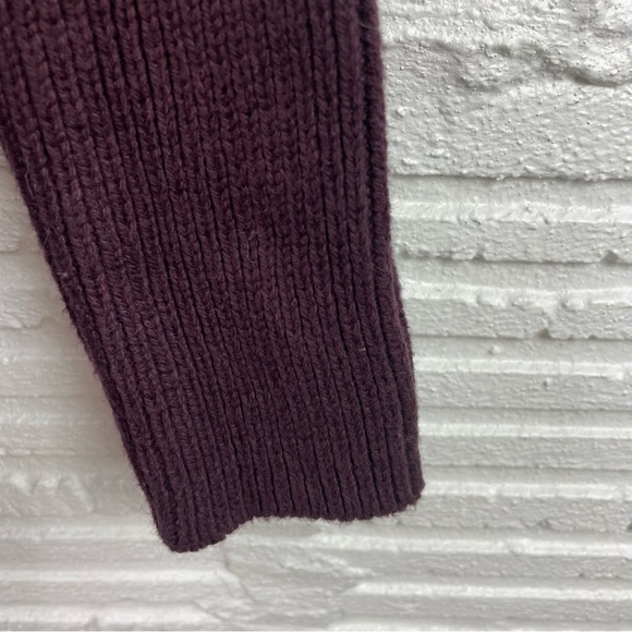 LOFT Camel Cotton Blend Loose Chunky Knit Mock Neck Sweater Tunic Wine Color M - Picture 3 of 13